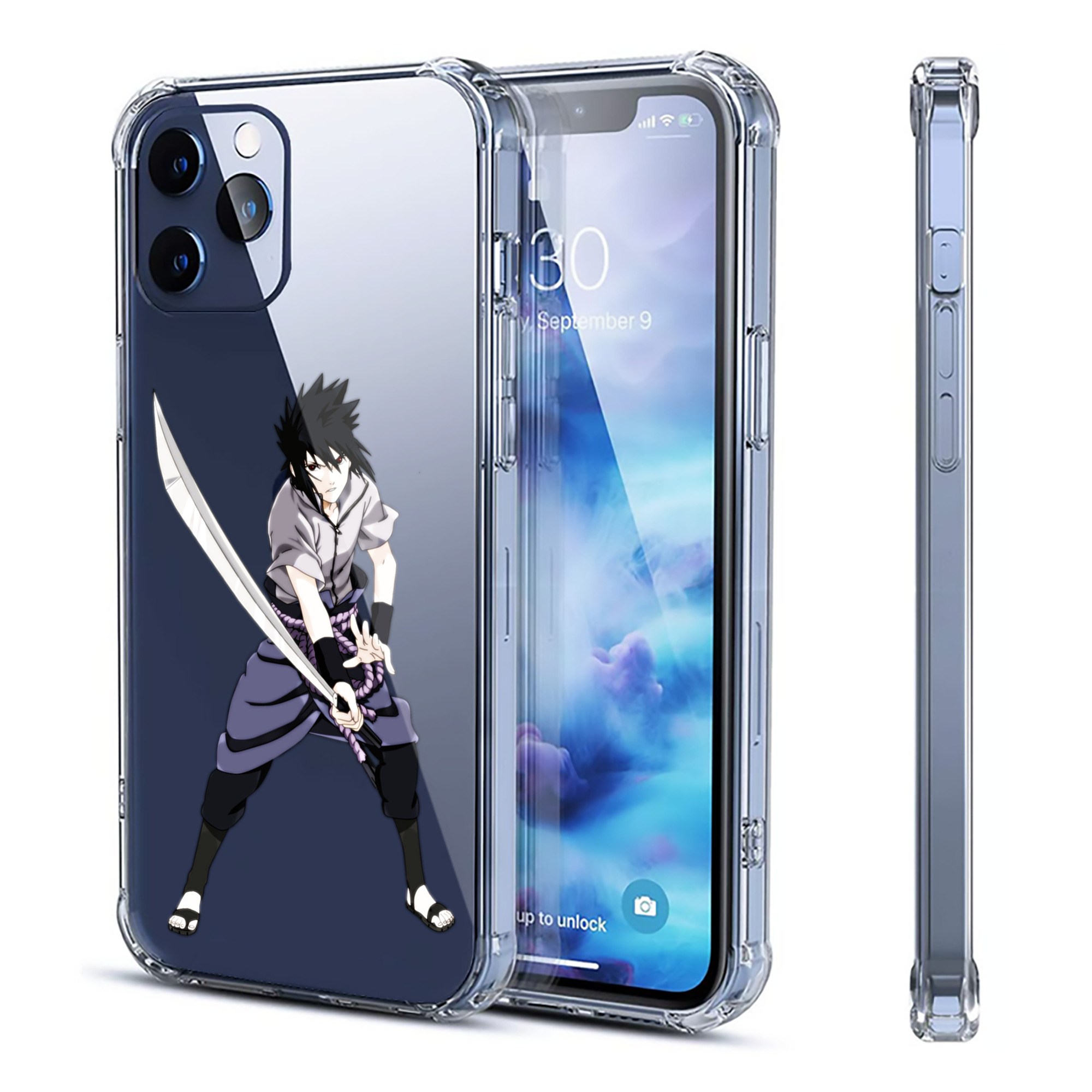 （画像用） NARUTO -ナルト- うちは サスケ Uchiha Sasuke 【iPhone 12シリーズ対応】透明スマホケース（クリアソフトケース）